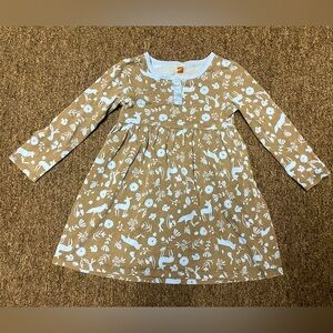 Tea Collection Gray & Blue Long Sleeve Woodland Creature Print Cotton Dress Sz 3